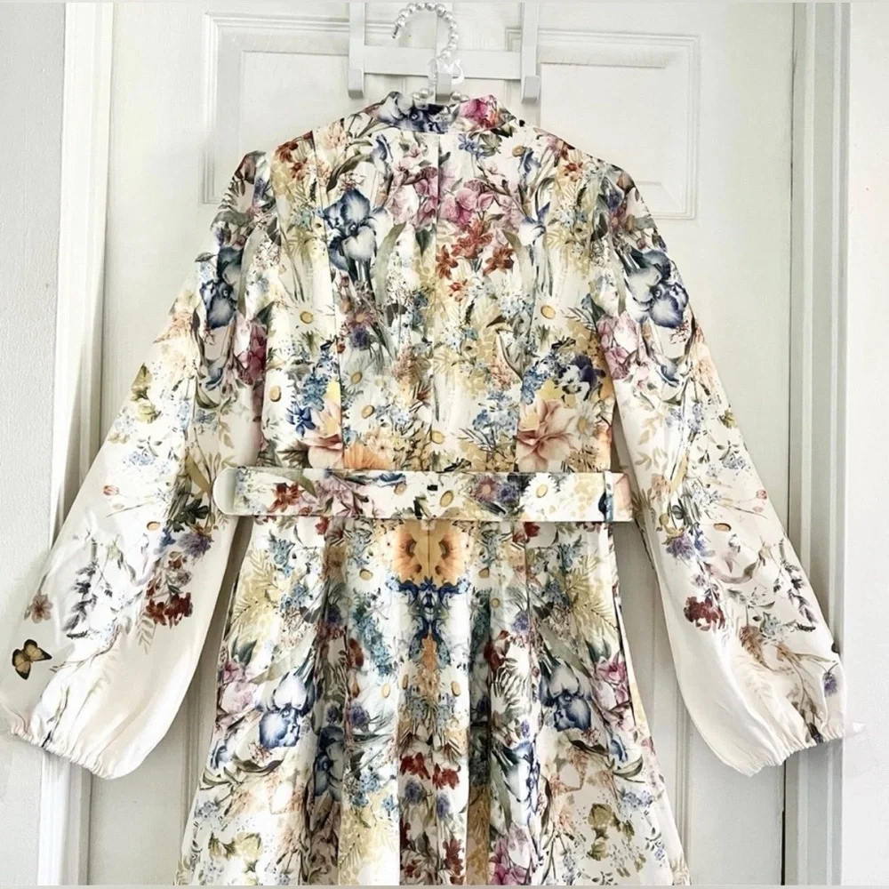 NEW Commense Belted Balloon Long Sleeve Floral Butterfly Dress Midi, XS - Picture 8 of 16